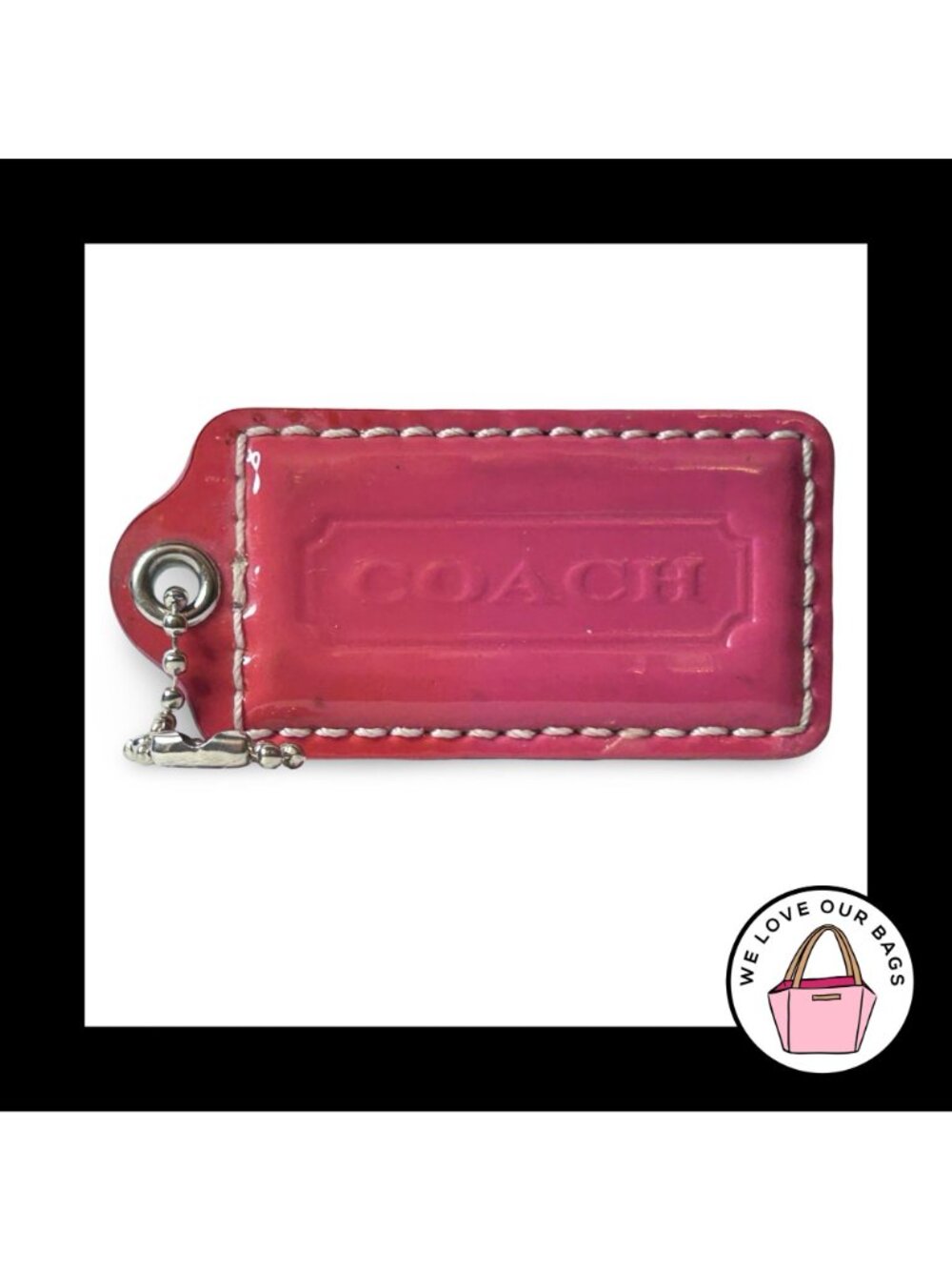 COACH HANG TAG 2.5" Pink Patent Leather & Silver Metallic Bag Charm Keychain Fob - Picture 3 of 4